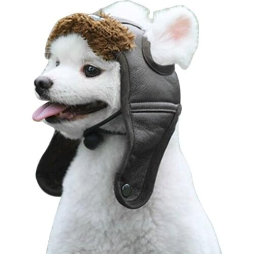 Pet Pilot Hat Pet Dog PU Leather Hat Fleece Lined Winter Warm Costume Hat Suitable For Casual Wear Five Sizes
