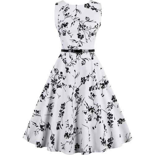 Sexy Womens Vintage Summer Dress Elegant 1950s Retro Dress for Women Floral Print Belted Party Office Casual Dress Vestidos