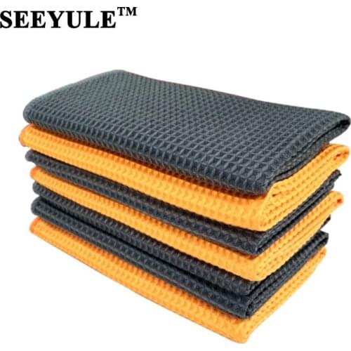 1pc SEEYULE Waffle Style Car Wash Towel Microfiber Strong Water Absorption Durable Cleaning Cloth for Car Home Kitchen Window