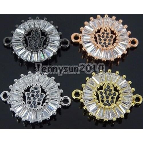 Rectangle Black Zircon Gems Stones Pave Hamsa Hand Bracelet Connector Charm Beads Gold Silver Rose Gold 10Pcs/Pack