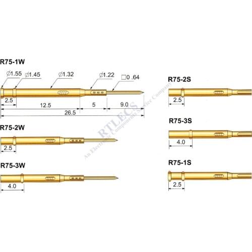 100Pcs R75 Series Test Probe Receptacle Length 26.5 MM Pogo Pin Connection with P75 Spring Loaded Bare PCB