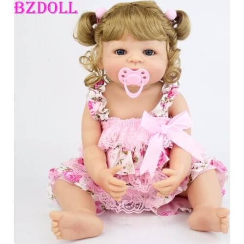 BZDOLL Lifelike 22inch Full Silicone Baby Reborn Girl Blonde Alive Princess Newborn Doll Play House Toy