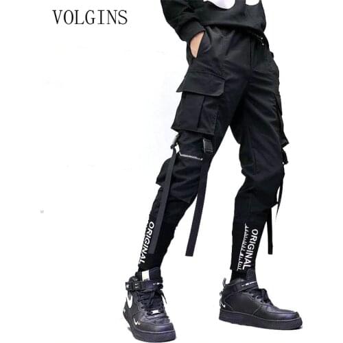 Streetwear Ribbons Pockets Harem Pants Men Spring Summer Casual Sweatpants Hip Hop Joggers Slim Fit Black Men Pencil Pants