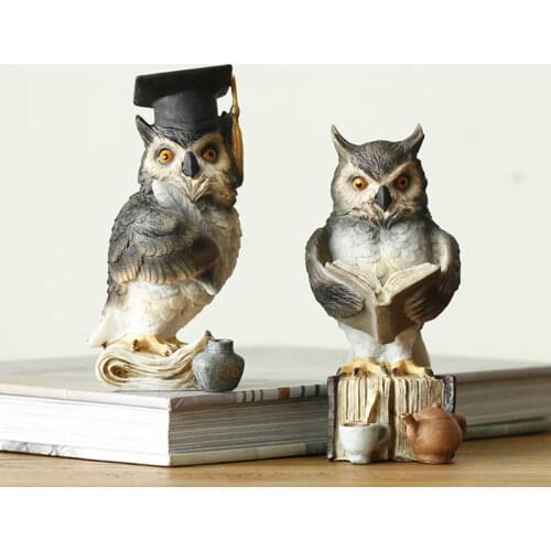 Bachelor cap Owls Resin Sculpture Creative Owls animal home decoration