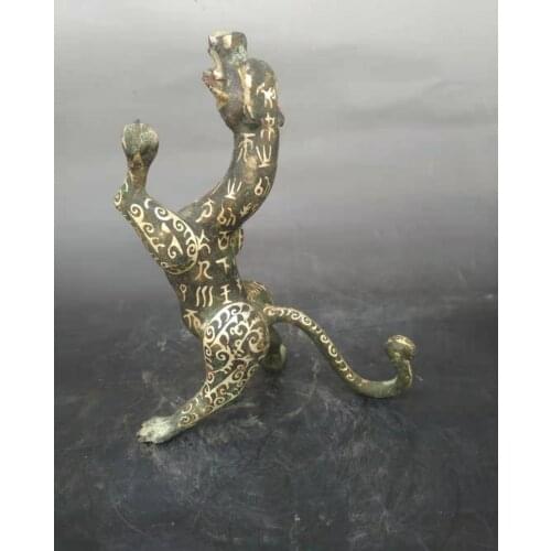 Old Chinese Han Dyansty(25-186) Bronze &silver Dragon beast statue /sculpture,best collection&adornment,free shipping