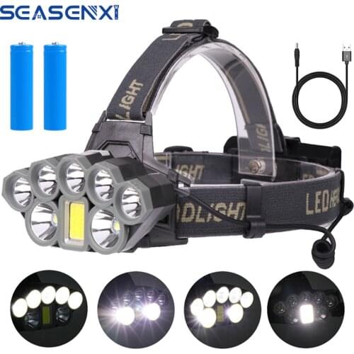 SEASENXI 90000 Lumens T6+XPE+COB LED Headlights USB Charging Headlamp Bulid in 2*18650 Battery Long-range Fishing Camping