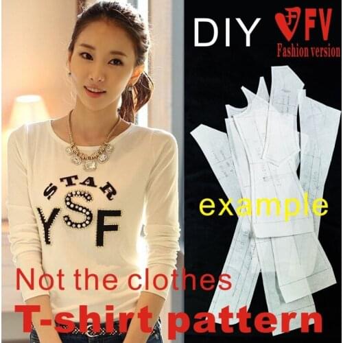 Pattern Making Womens Slim Fit Round Neck Basic Long Sleeve Knitted T-shirt Autumn Clothes 1:1 Garment Sewing Drawing BXS-17