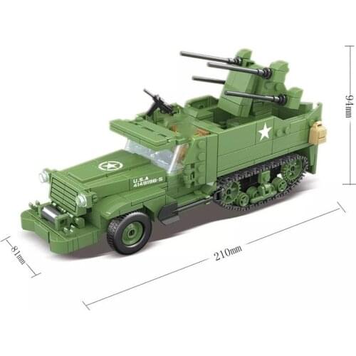 Military series World War II U.S. M16 half-track anti-aircraft armored vehicle soldier DIY Model Building Blocks Toys Gifts