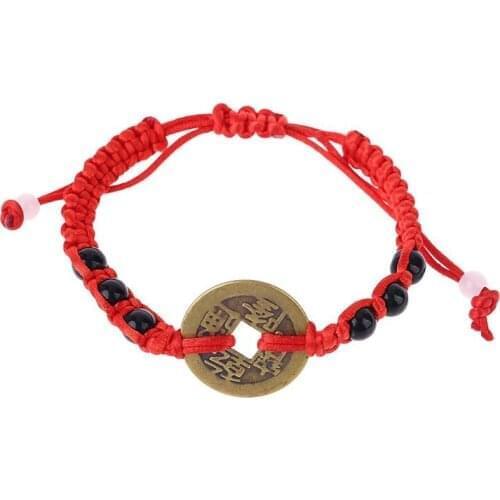 Y1UE Chinese Feng Shui Wealth Lucky Copper Coin Pendant Red String Bracelets Jewelry