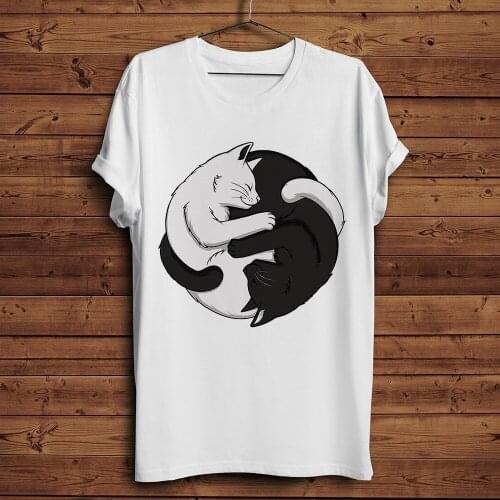 Yin Yang black and white Cats funny t shirt men 2019 summer new casual homme cool street wear tshirt