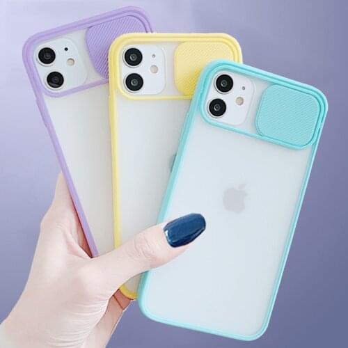 Slide Camera Lens Protection Matte Phone Case for iPhone 12 11 Pro Max 8 7 Plus SE XR X Xs MAX Clear Soft Silicone Back Cover