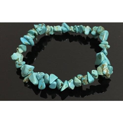 Women Bracelets Healing Balance 4-8mm Original Raw Nuggets Blue Turquoises Chip Stone Beads Meditation Jewelry Quartz Bracelets