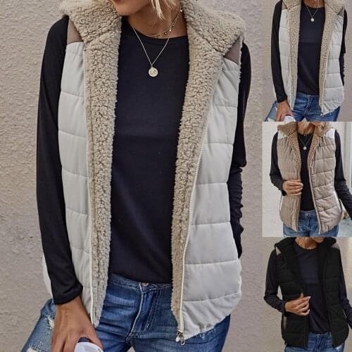 Women Winter Sleeveless Reversible Vest Hoodie Faux Fleece Waistcoat Outerwear Jacket Sleeveless Female Winter Waistcoat Vest