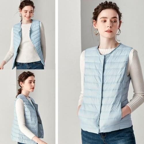 Winter Weightless Round Collar Sleeveless Coat Outwear New Causal Women White Duck Down Vest Ultra Light Vest Jacket