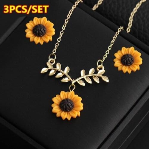 3PCS/Set Jewerly Drop Necklace for Girls Charm Pendant Necklace Accessories Gifts Kids Fashion Sunflower Necklaces Set