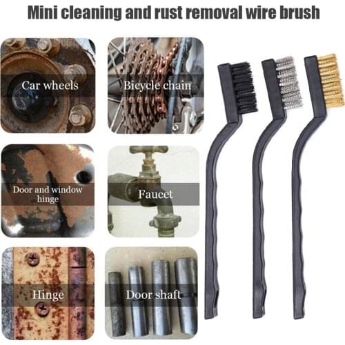 3pcs Wire Brush 7 inch Mini Micro Steel Brass Nylon Rust Paint Remover Metal Scrubbing Polishing Burring Brushes Cleaning Tools