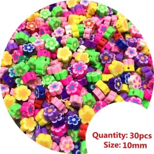 30pcs 10mm Mixcolor Printing Beads Polymer Clay Beads Mixed Color Polymer Clay Spacer Beads For Jewelry Making DIY #010