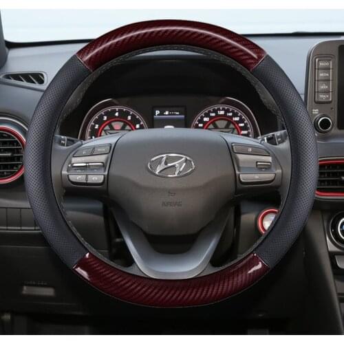 38CM Genuine Leather Car Steering Wheel Cover Anti-slip for Hyundai i30 kona i10 i35 elantra santa fe Auto Accessories