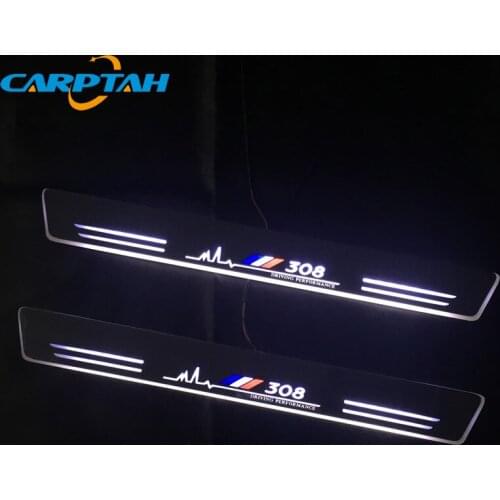 Carptah 4pcs Moving LED Car Light Door Sill Scuff Plate Pathway Dynamic Streamer Welcome Lamp For Peugeot 308 2015 - 2018 2019