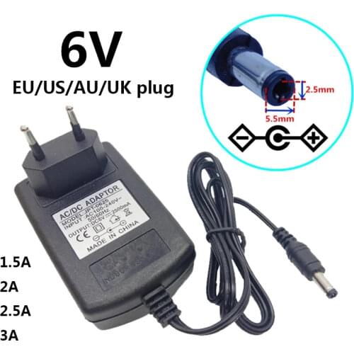 6V 2.5A 2500mA Power Adapter Supply 5.5mm*2.5mm AC 100V-240V For DC 6 Volt 6V2.5A Switching Converter EU UK US AU Plug