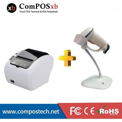 80mm thermal printer with cutter and Handheld laser barcode scanner POS Set the sales terminal equipment