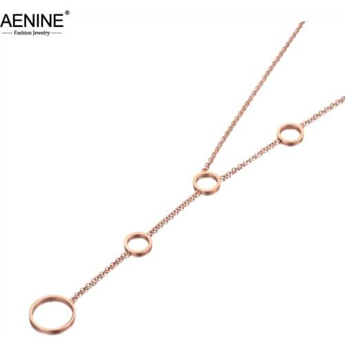 AENINE Goth Titanium Steel 4Pcs Lovely Circle Charm Pendant Necklace Jewelry Bohemia Birthday Party Necklace For Women AN20093