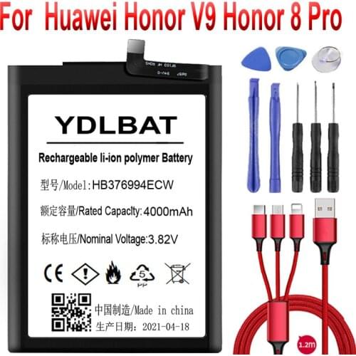 4000mAh HB376994ECW Battery For Huawei Honor V9 Honor 8 Pro DUK-AL20 DUK-TL30 Monile Phone Batteria Akku+USB cable+toolkit