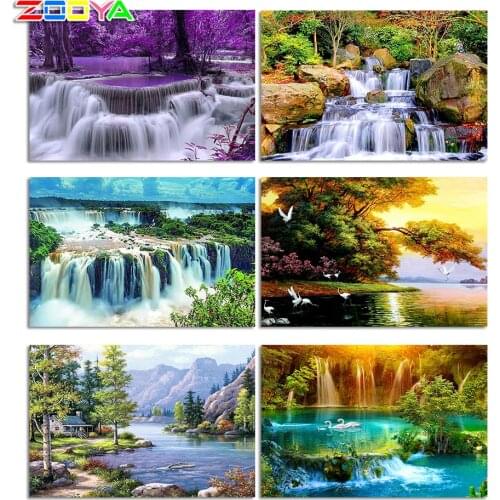 Diamond Painting"Purple Forest Waterfall"Embroidery Full Square Diamond Cross Stitch Rhinestone Mosaic Painting Decoration Jq29