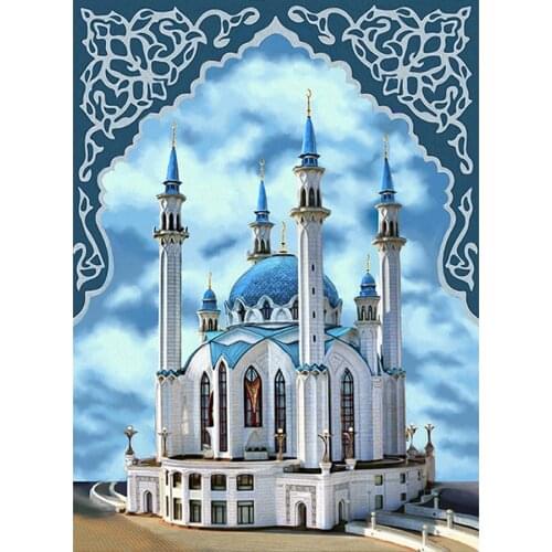 Diamond Embroidery Mosque Diamond Painting Full Square Round Religion Pictures Of Rhinestones Crystal Mosaic Decor A