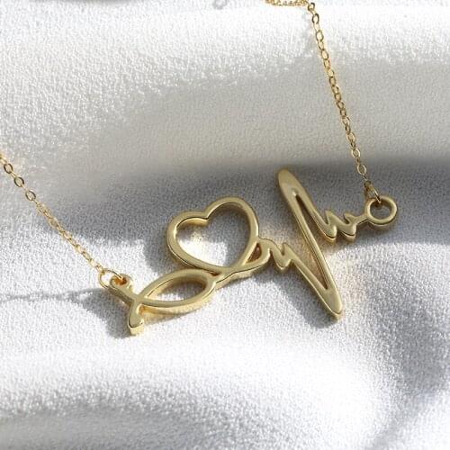 Amaiyllis 925 Sterling Silver Nurse Medical Cardiogram Clavicle Chain Necklace Hip Hop Temperament Female Love Jewelry