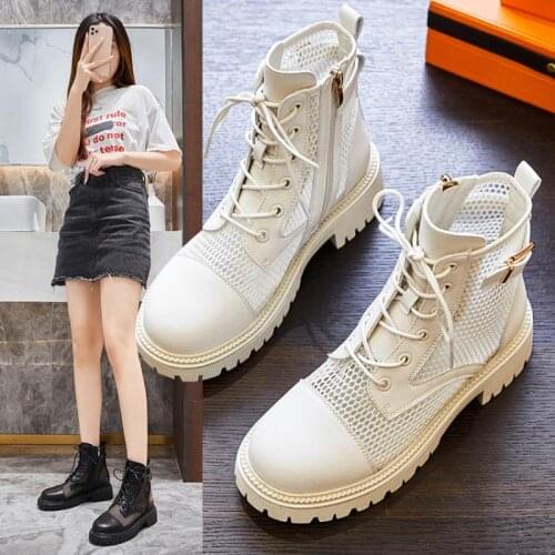 Genuine Leather Ankle Boots Female Chunky Shoes for Women Nice Summer Booties Woman Platform Shoes Woman Martin Boots Women Heel