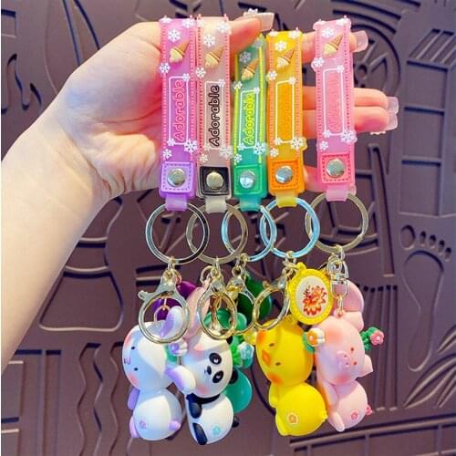 Cartoon Get down Panda Frog Doll Keyring Cute Pig Rabbit Duck Keychain Women Couple Backpack Car Pendant Key Chains Ornaments