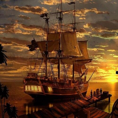 Disney Pirate Ship Sunset 5d Diy Diamond Painting Cross Stitch Kits Embroidery Full Square Drill Home Decor Handmade Gifts