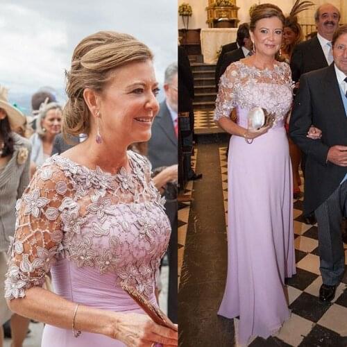 Elegant Mother Of The Bride Dresses Chiffon Appliques Pleat Bateau Half Sleeve Zipper A-Line Gowns Novia Do 2021 New Party