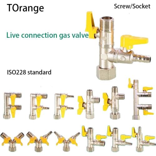 1/2inch Gas Ball Valve Switch Household One-point Two-way Valve with Live Joint Pagoda Head Socket Three-way Gas Valve