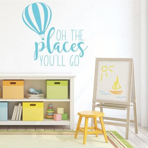 Hot Air Balloon Art Wall Sticker For Children Room The places You'll Go Quote Vinyl Mural Bedroom Decor Nursery WallPosterHL19