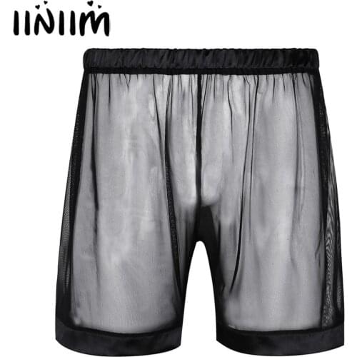 Iiniim Mens Lingerie Nightwear Gay Wetlook Sexy Homme See-through Panties Mesh Loose Lounge Boxer Shorts Underwear Underpants
