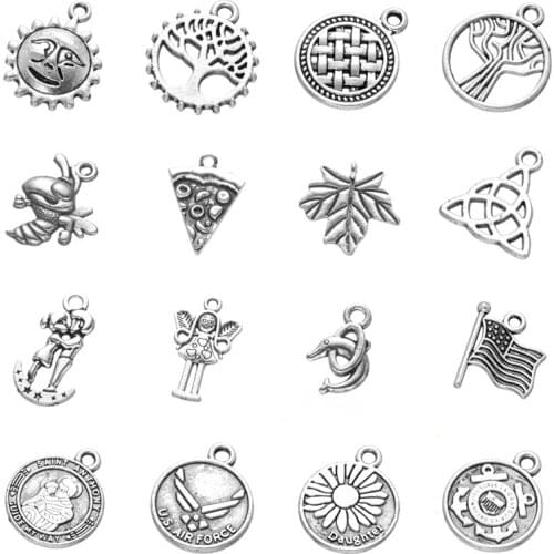 Juya 10PCS Wholesale DIY Antique Silver Color Charms Supplies 27 Style Zinc Alloy Classical Charms For Jewelry Making