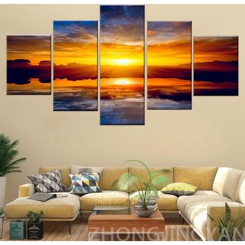 Canvas Painting Seascape sunset in sea ocean 5 Pieces Wall Art Painting Modular Wallpapers Poster Print living room Home Decor