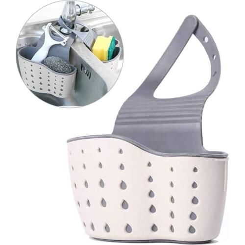 Kitchen Accessories Sink Soap Sponge Holder Utensils Organizer Bag Adjustable Snap Bathroom Hanging Drain Basket Storage Shelf