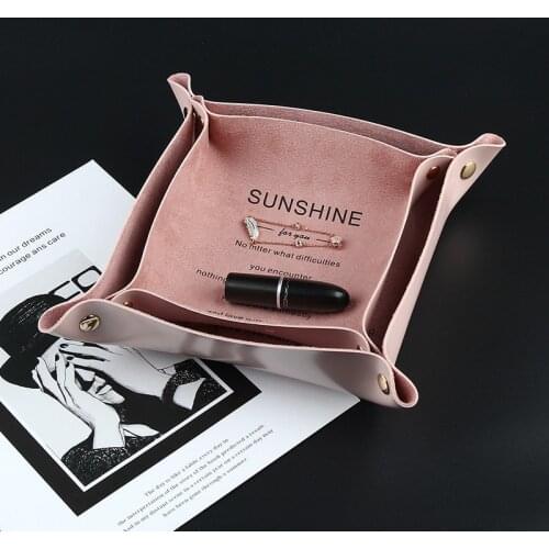 PU Leather Jewelry Tray Ring Eerring Necklace Display Organizer Box Foldable Storage Coin Key Trinket Tray Desktop Sundries Case