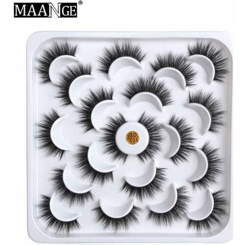 MAANGE 10 Pairs Natural False Eyelashes Fake Lashes Long Makeup 3D Mink Lashes Eyelash Extension Mink Eyelashes Makeup Tool