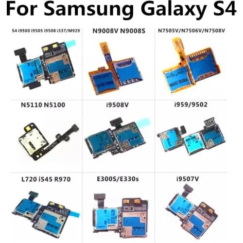 Micro SD Memory + SIM Card Reader Holder Socket Slot Tray Flex Cable For Samsung Galaxy S4 Mini i9195 i9500 i9505 i9508 i337 545