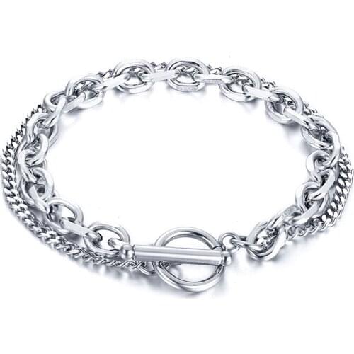 Cute Layering Bracelets For Women Mens Silver Stainless Steel Link Chain Bangle Never Fade 8.3 inch 16g weight