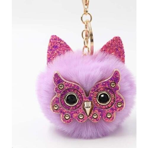 Mini owl Keyrings Keychains Faux Rabbit Fur Pompom Fluffy Trinkets Car Handbag Pendant Key Chains Ring Holder