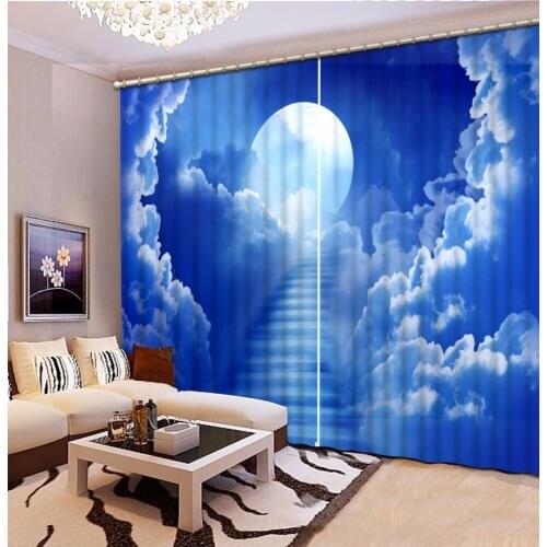 Fashion Customized Classic Home Decor 3D Curtain The Moon Blue Clouds Ladder Bed Room Living Room Office Hotel Cortinas