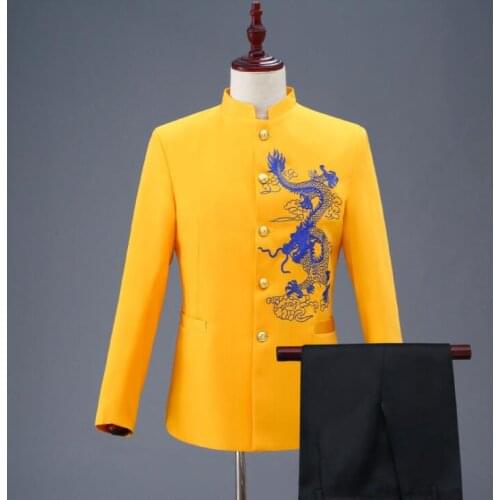 Blazer men Chinese tunic suit set with pants mens wedding suits costume singer star style dance stage clothing formal dress