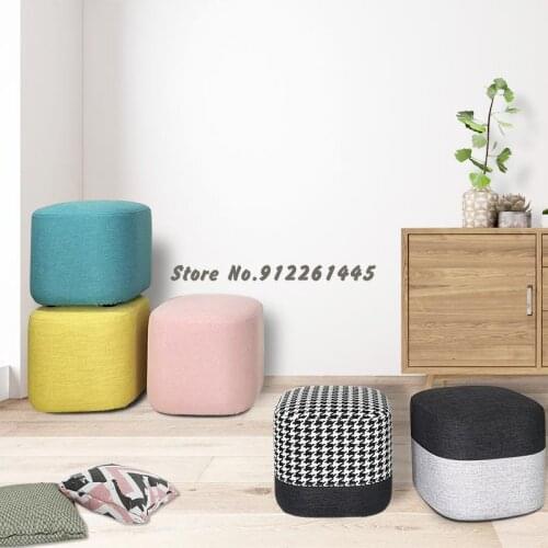 Houndstooth Sofa Stool Cloth Pier Household Shoe Changing Living Room Small Stool Nordic Net Red Small Cloth Stool Soft