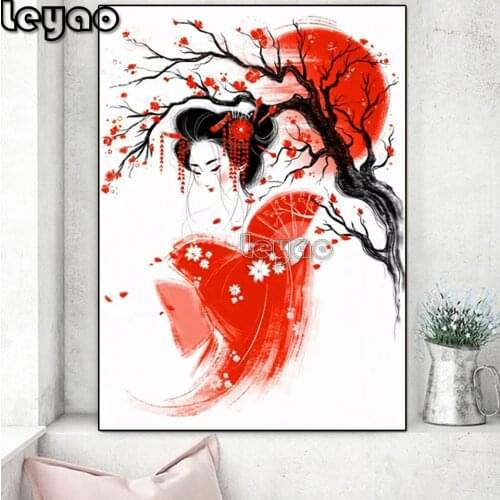 Watercolor Art Diamond Painting Japanese Girl Diamond Embroidery 3d Cross Stitch Full Square Round Diamond Mosaic Kit Home Decor
