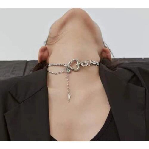 2020 New Punk Heart Tassel Pendant Necklace Shiny Rhinestone Choker Vintage Chian Necklace for Women Girls Party Gifts